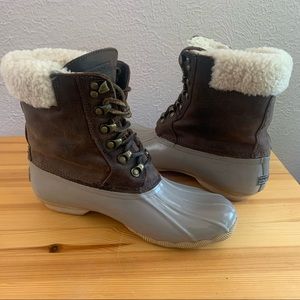 J. Crew x Sperry Leather Duck Boots Sherpa Fur Lined